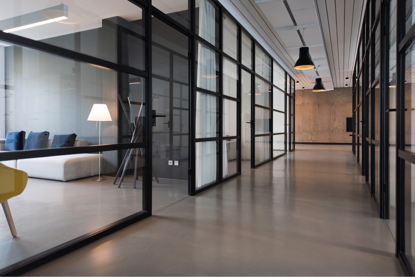 Empty office hallway