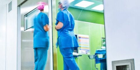 Nurses walking through a hospital