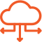 Orange icon of cloud with directional arrows