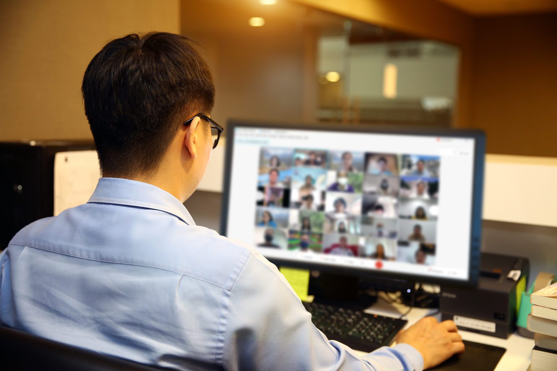 Business man use computer for meeting team with video call program.